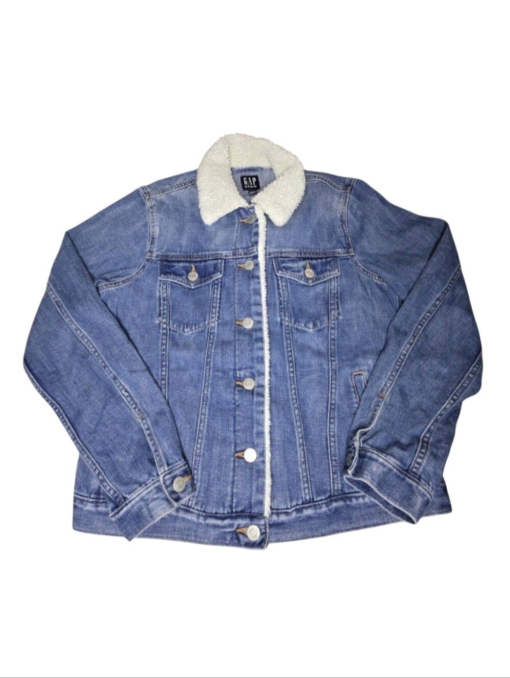 Gap Denim Blue and White Sherpa Jacket, Youth Girl's Size: Medium.